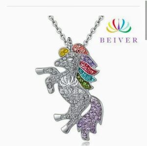 18 kt wht gold filled cz unicorn necklace